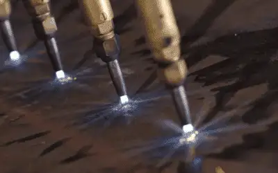 Four oxyfuel torches cutting heavy plate on an Esprit CNC flame cutting machine