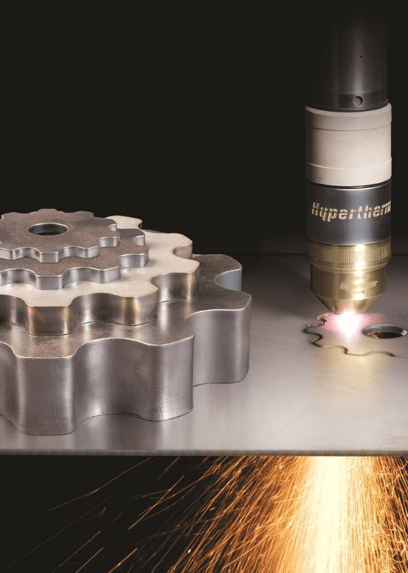 Esprit Automation engineer integrating world-class Hypertherm components into a CNC plasma cutter